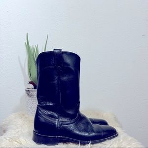 Black Leather Cowboy Boot Sz 7.5